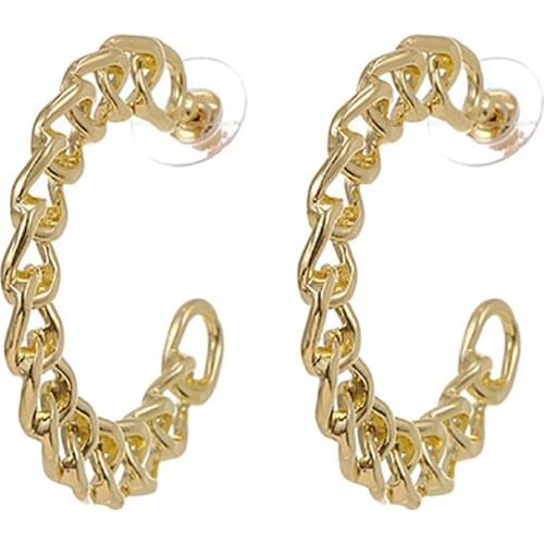 ZHINI 2020 New Design Vintage Chain Hoop Earrings For Women Geometry Gold Big Circle Earring Brincos Fashion Statement Jewelry