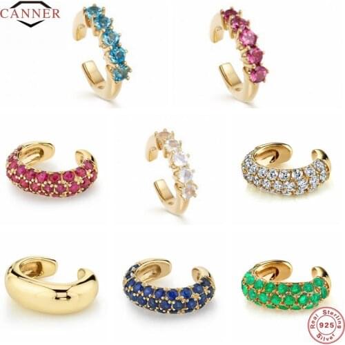 CANNER 925 Sterling Silver Small Exquisite Color Zircon Ear Cuff Clip Earrings For Women No Piercing Earring Jewelry Pendientes