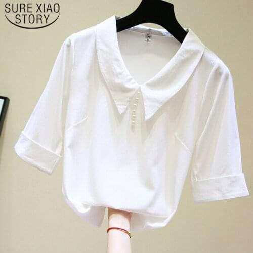 Korean Style Women Solid Five-point Sleeve Women Tops and Blouse Casual V-neck Blouse White Summer Clothing blusas 4802 50
