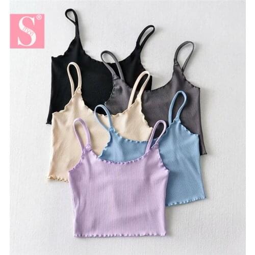STVY Women Sexy Candy Color Strethy Camis Top Spaghetti Strap Sleeveless Backless Short Blouses Shirts Female Solid Tops