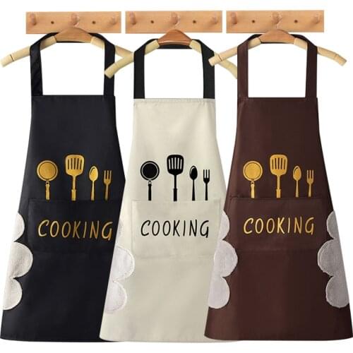 Moose Pattern PVC Women Wipeable Kitchen Apron Enlarged Pocket Waterproof Oil-Proof Coffee Pinafore Cooking Cleaning Baking Bib