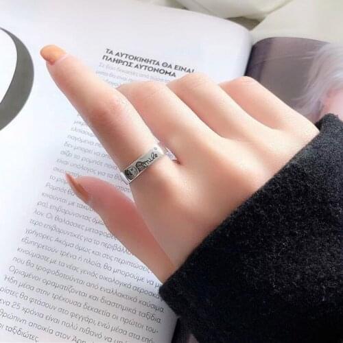 Letter Initial Smile Face Mood Engraved Cubic Zirconia Silver color Ring For Women Dainty Designer Jewelry Wholesale