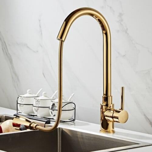 Gold Kitchen Faucets Golden Single Handle Pull Out Kitchen Tap Single Hole Handle Swivel 360 Degree Water Mixer Tap Mixer Tap