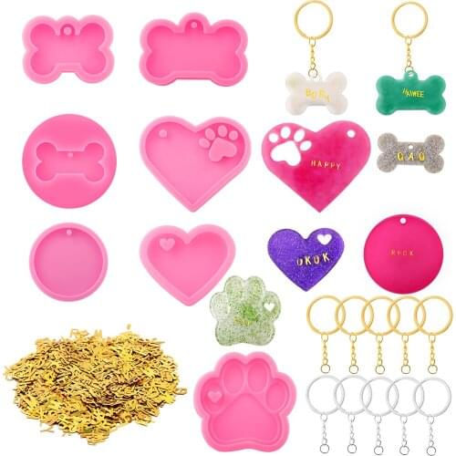 1Set Dog Tag Bone Shaped Keychain Casting Silicone Mould DIY Crafts Key Chain Pendant Making Tools Crystal Epoxy Resin Mold