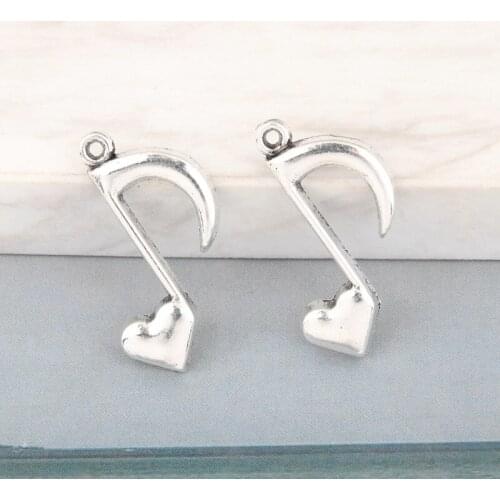 10pcs Silver Color Heart Music Notes Charms Symbol Pendant For DIY Handmade Jewelry Making Accessorie 26x16mm