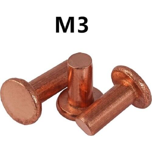 100pcs/lot M3x4/5/6/8/10/12//14/16/20mm GB109 Copper Solid Rivets AL Knock Flat Head Rivet