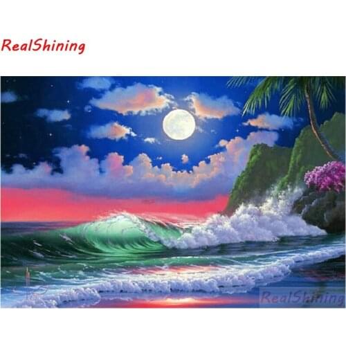 5D Diy Diamond Painting full Square Diamond Cross Stitch Diamond Embroidery Sea waves moon for room Decor H2197