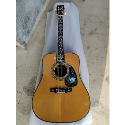 Free shipping AAAA handmade all solid wood dreadnought guitar super deluxe full abalone professional acoustic electric guitars