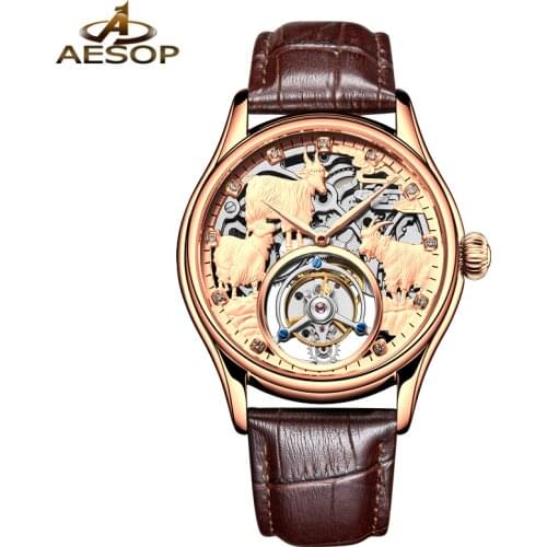 Relogio Masculino AESOP Brand Luxury Automatic Watch Waterproof Fashion 3D Goat Casual Tourbillon Mechanical Wristwatch For Men
