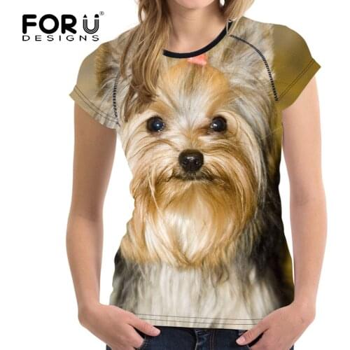 FORUDESIGNS 3D Shih Tzu Dog Prints Women Summer T Shirt Elastic Woman Tops Fashion T-shirt For Girls Female Tees Brand Clothes