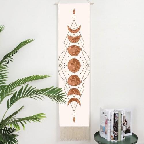 Moon Phase Tapestry Wall Hanging Lunar Eclipse Cycle Tassel Carpet Sun Moon Tapestries Bohemian Psychedelic Wall Decoration