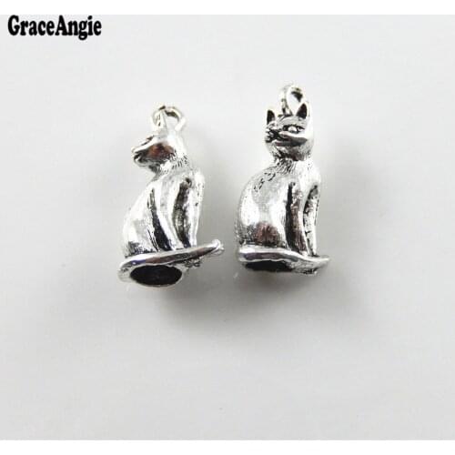 GraceAngie 15pcs Small Metal Cute Lovely Cat Charms Making Pendants Designed Handmade Crafts Finding Jewelry Accessory
