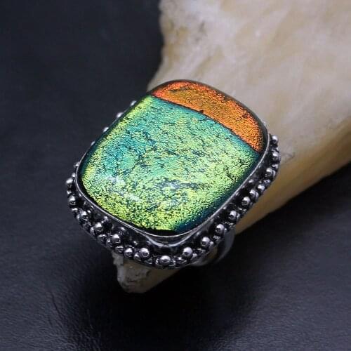 Hermosa Gentle Fantasy Dichroic Glass Solitaire Band Mens Ring Size 8.5 A344