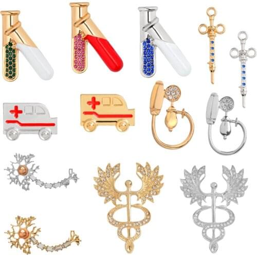 Exquisite Medicine Lapel Pins Syringe Ambulance Sphygmometer Caduceus Brooches Badges Backpack Pins Jewelry Gifts For Friends