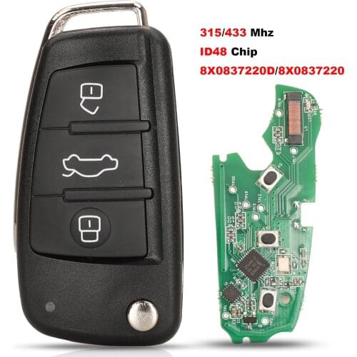 Jingyuqin Keyless Go Upgraded Flip Remote Car Key 433/315MHz ID48 For Audi A1/Q3 2011-2017 TT R8 2009-2010 8X0837220/8X0837220D