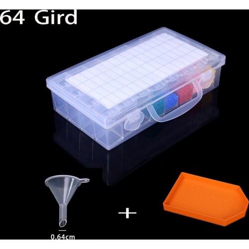 43/60/64 Grids Diamond Painting Boxes, Acrylic Organizer, Diamond Embroidery Accessories Storage Containers with Funnel Stickers