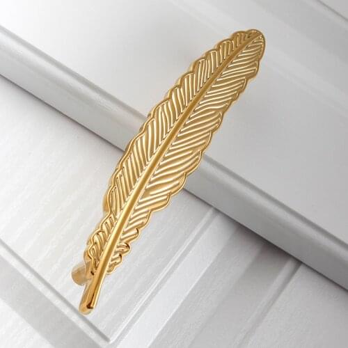 Creative Feather Shape Furniture Handles for Cabinets and Drawers Dresser Door Knobs Pull Furniture Hardware Gold Handle