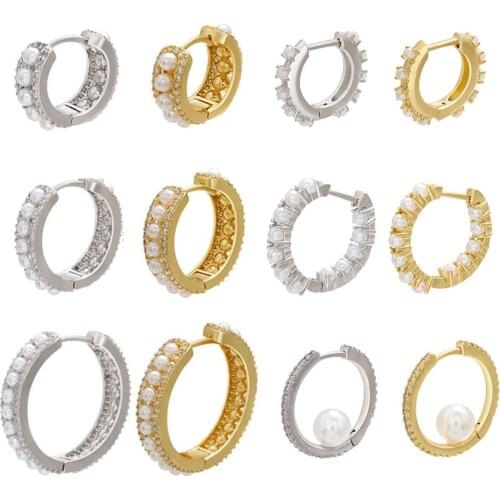 Mini Small Hoop Earrings Pearl Cubic Zirconia Jewelry Geometric Heart Star CZ Gold Silver Color Earring Big Rivet Circle Elegant