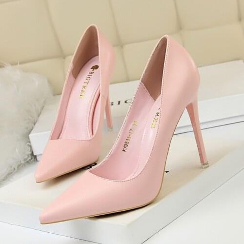Fashionable simple large size womens shoes high heels stiletto super high heel shallow mouth pointed sexy single shoes