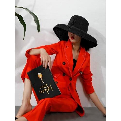 Fashion suit New Autumn Professional wear womens suit casual temperament double-breasted Orange suit + pants two-piece Set