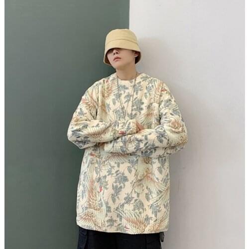 2019 Men Hip Hop Sweater Pullover Streetwear Crane Painting Knitted Sweater Retro Vintage Autumn Sweaters Cotton Couple TA1856