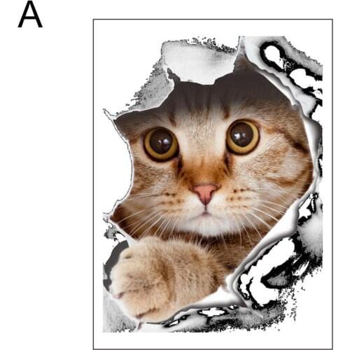 Animal Wall Sticker 3D Cute Hole View Creative Cats Dogs Toilet Wallpaper Decal Art Design DIY Bathroom WC Decoration Home Decor
