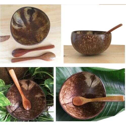 Natural Superior Coconut Bowl Spoons Forks Set 100% Hand-Made Eco Friendly Polished With Coconut Oil Biodegradable Bowl No Waste