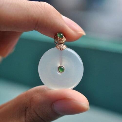 New silver inlaid natural Hetian white jade round brand pendant necklace Chinese retro light luxury charm women brand jewelry