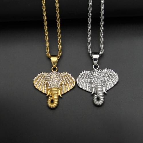 Fashion Hip hop Handmade Charm Gold Color rhinestone Animal Big Elephant with Pendant Necklace Jewelry for Women Family Gift
