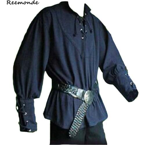 Wholesale Medieval Renaissance Long Sleeve Shirt Bandage Tops Mens Landlord Knight Shirt Vintage Costume Fluffy Middle Male