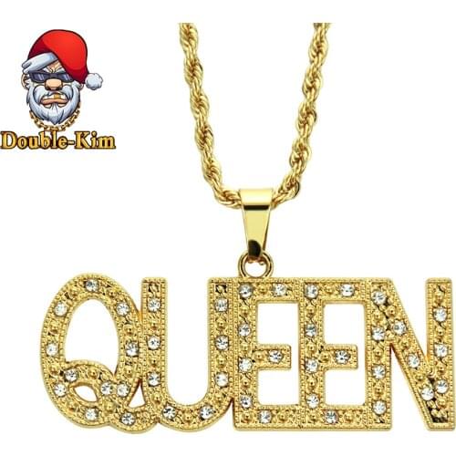 Queen Zircon Pendant Necklace Men Hiphop Rock Street Culture Zinc Alloy Inlaid Zircon Chain Necklace Fashion Man Jewelry Gift