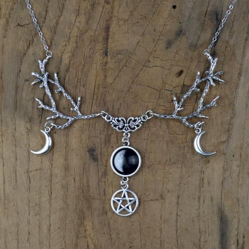 Witch Necklace Galaxy Space Crescent Mysterious Fantasy Forest Branch Gothic Pentagram Necklace Pagan Witchcraft Magic Jewelry