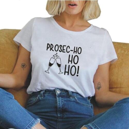 Prosec-Ho Ho Ho Printed T-shirt Women Tops Summer Black White Pink Tees Street Harajuku Plus Size 0-neck T-shirts Camiseta Mujer