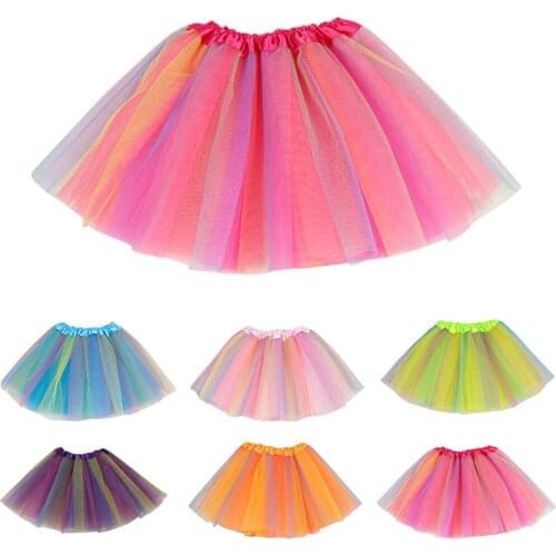 Low Waist Rainbow Mini Skirt Toddler Kids Girls Baby Multicolor Tutu Skirt Tulle Ballet Skirt Outfits Costume Princess Skirt