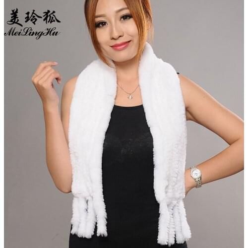 Women Genuine Fur Scarf Winter Real Rabbit Fur Tassels Scarves Russia Female Fashion 2017 Warm White Fur Scarf Length 110-12cm