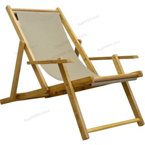Solid wood beach chair outdoor portable canvas chair balcony leisure chair folding lounge chair lazy sofa lunch break moon chair