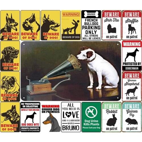 Vintage Metal Tin Sign Beware of Dog Warning Text Rabbit Animal Iron Plate Paintings Poster Yard Sign Bar Garden Retro Decor