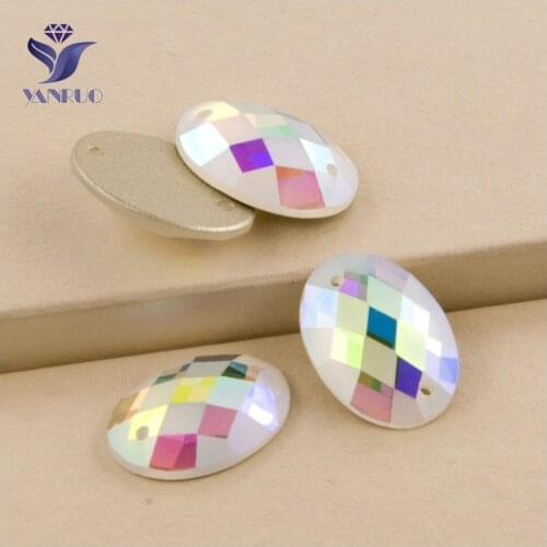 YANRUO 2051MTH All Sizes AB Oval Matte Sewing Crystals DIY Stone Glitter Strass Flat Back Glass Rhinestones For Needlework