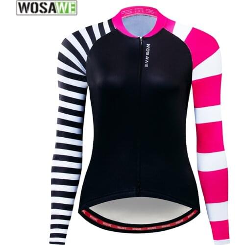 WOSAWE Female Cycling Jersey Long Sleeves Road Cycling Clothes Spring Autumn Breathable Long Sleeves Bicycle Womens Jersey S-XL