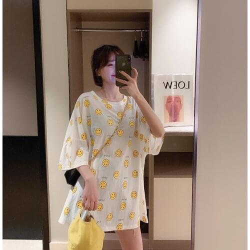 Woman TShirts Womens Smiley Printed Short-Sleeved T-shirt Summer round Neck Top Crop Top Mujer Camisetas