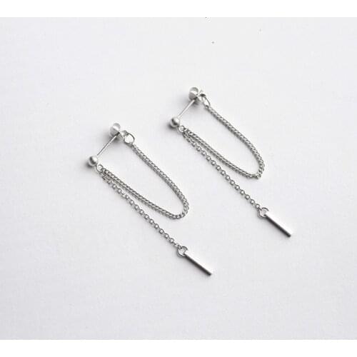 REETI 925 Sterling Silver After Hanging Type Tassel Strip Stud Earrings For Women Fashion Girl Sterling silver jewelry