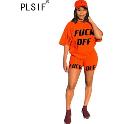 Street style letters spliced fashion tracksuits lady half sleeve loose tees and tight shorts 2 piece set casual fitness suits
