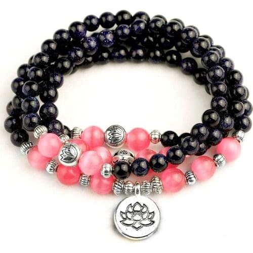 Natural Blue sand With Rose Opal Beaded Stone Bracelet For Women 6MM Beads Charm Necklace Yoga Gift Jewelry Dropshipping