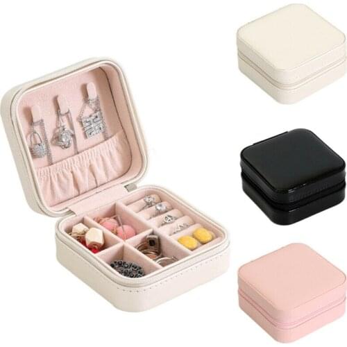 Women Travel Jewelry Box Cosmetic Necklace Ring Storage Case Zipper Jewelry Organizer Display Mini Box PU Leather Waterproof