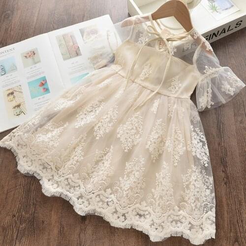2-6 Years Baby Summer Dress for Girl Cute Lace Princess Dresses 2021 New Short Sleeve Cotton Childrens Clothing