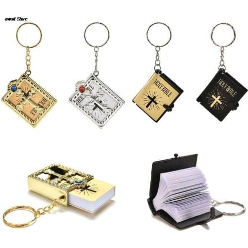 1Pc Mini Holy Bible Keychain English Religious Miniature Paper Spiritual Christian Jesus Cover Keyring Gift