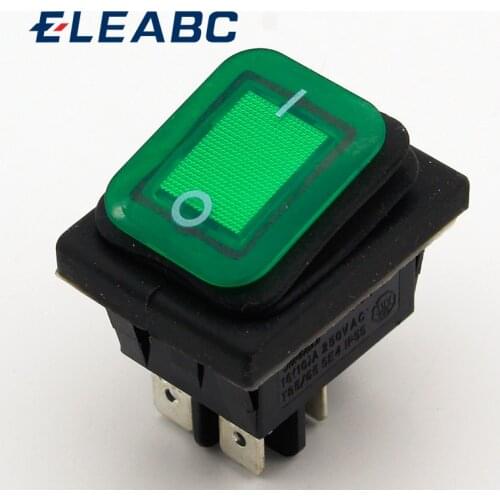 1pc Green Waterproof Latching Rocker Toggle Switch IP55 4Pin 2Position AC250V/16A LED illuminated Hot Sale Low Price