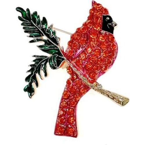 10 pcs/lot free shipping Wholesale Unique Cardinal Bird Crystal Rhinestone Animal Brooch Pin