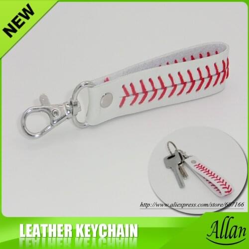 2016 fashion baseball softball leather seam keychain