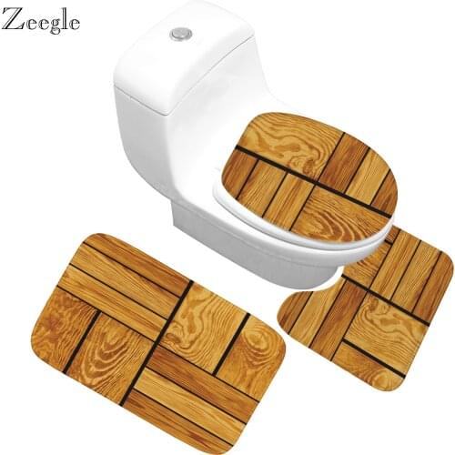 Zeegle Microfiber 3PCS Bath Mat Set Toilet Carpet Set Flannel Non-Slip Rug Set Toilet Lid Cover Shower Room Rug Floor Mats